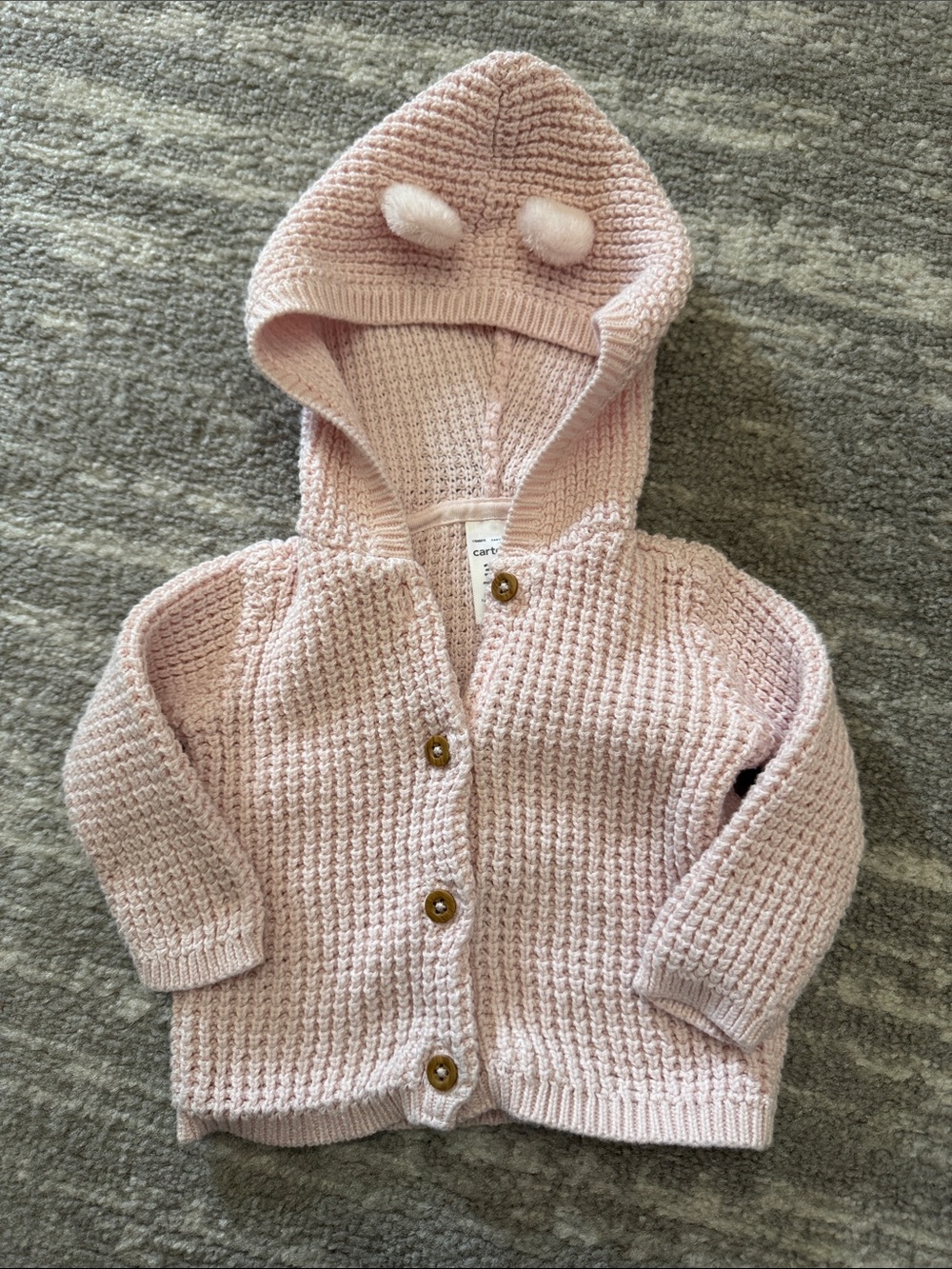 Carter's Pink Hooded Knit Sweater with Pom Poms